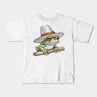 cute country grumpy frog wearing a hat Kids T-Shirt